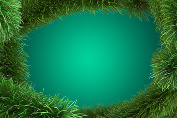 Christmas tree branch for christmas ball or title on green background. 3D Render