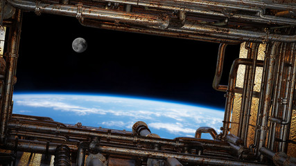 view on planet Earth through a spaceship window © dottedyeti