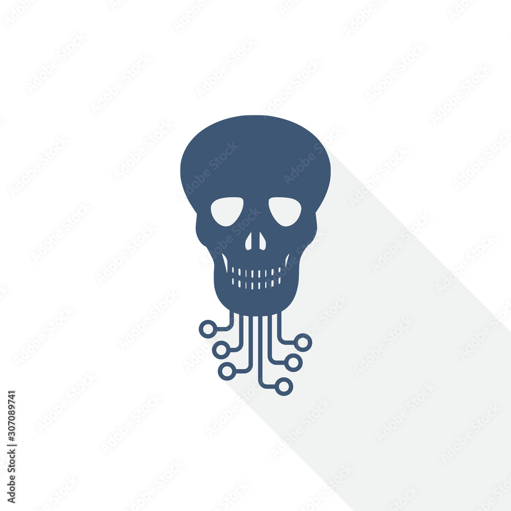 Aufkleber hack vector icon, virus, circuit, skull, hacker concept flat design illustration in eps 10 with empt