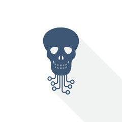 hack vector icon, virus, circuit, skull, hacker concept flat design illustration in eps 10 with empty copy space