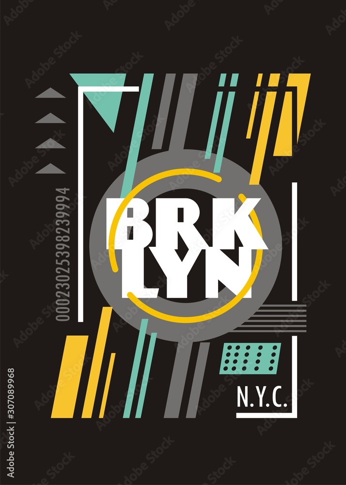 Wall mural Brooklyn New York city creative t shirt design template with urban abstract shapes on dark background. Vector illustration. Fashion theme.