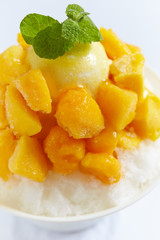 Mango fruit shaved ice with ice cream