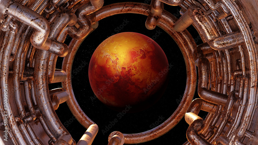 Wall mural view on planet mars through a spaceship window