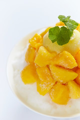 Mango fruit shaved ice with ice cream