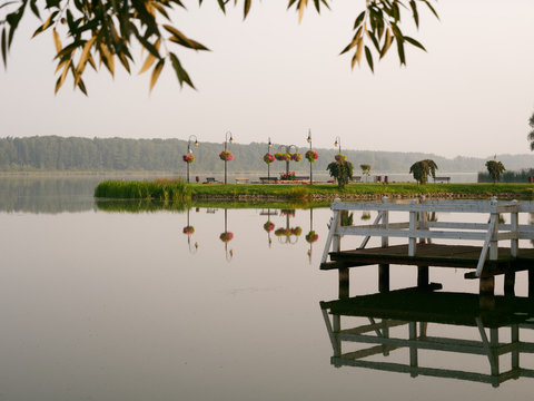 Park recreation area by the lake. Wolsztyn, Poland