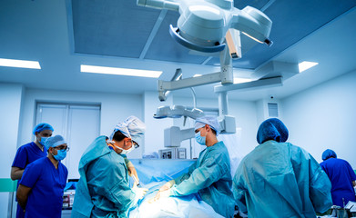 Stem cells operation. Health care concept. Surgeons team working. Bone marrow transplant operation....