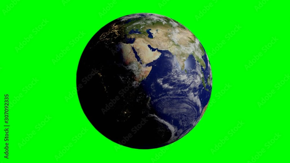 Sticker planet earth rotating in space, solar system world isolated on green screen background, 4k loop