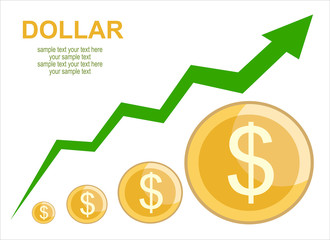 Dollar coin with growth graph infographic. Financial growth concept