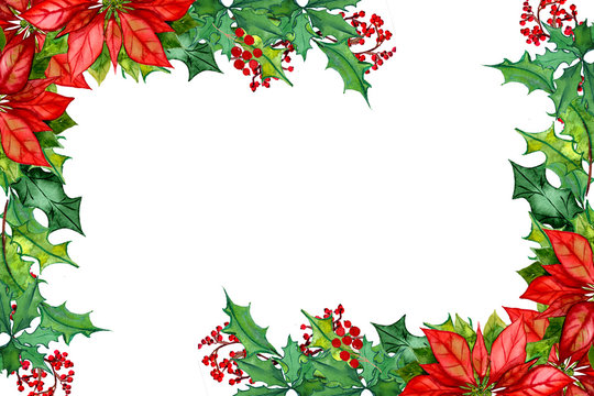 winter elements of a bird, pine, spruce, poddub, mistletoe, poinsettia wreath composition