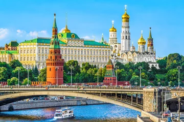 Foto op Plexiglas Moskou Kremlin over de rivier de Moskva, klassieke ansichtkaartweergave, Moskou, Rusland