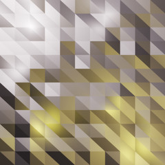 Abstract geometric vector background in the colors of silver and champagne. Shining triangles on a gray and gold background.