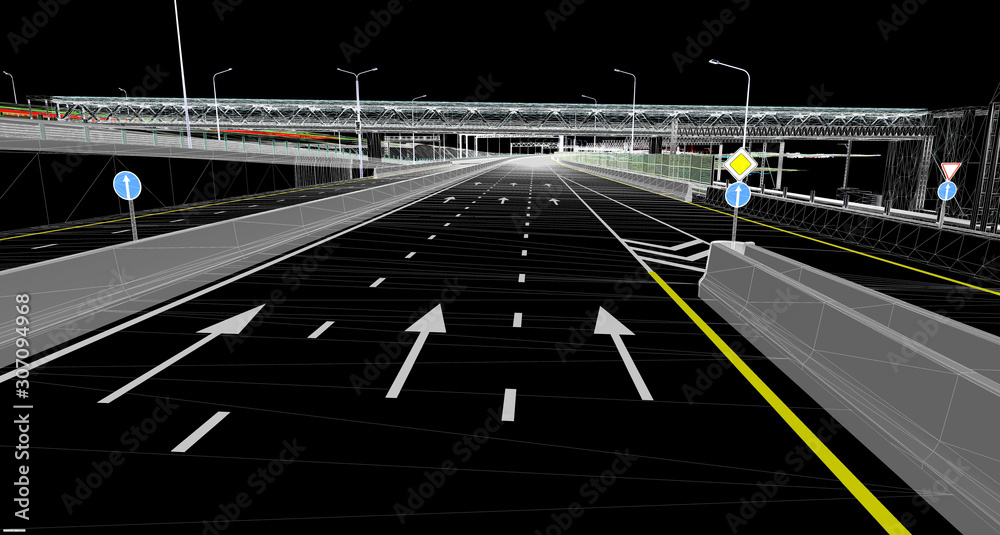 Wall mural the bim model of the object of transport infrastructure of wireframe view