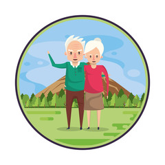 Obraz na płótnie Canvas cute grandparents couple lovers in the field