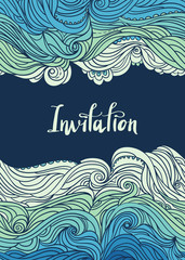 Elegant vertical waves border. Wavy striped pattern. Hand-drwn frame in doodle style. Template for card, invitation or poster. EPS 8.