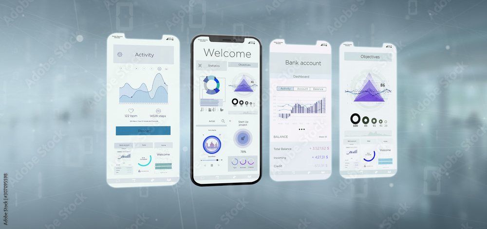 Poster application interface ui on a smartphone - 3d rendering