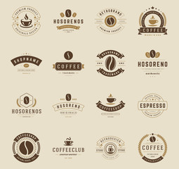 Coffee shop logos design templates set vector illustration