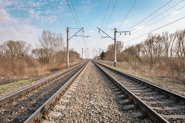 Train rails in country landscape