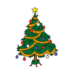vector illustration of decorated Christmas tree