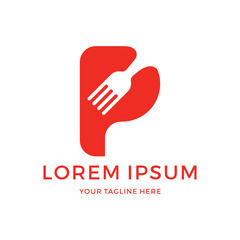 Fototapeta premium Initial P typography logo design food logo design inspiration vector icon illustration custom logo design vector