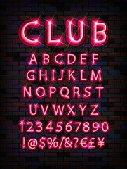 Pink neon tube alphabet font.