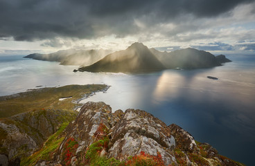 Norway Landscape panorama with ocean and mountain - Lofoten