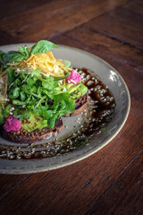 Avocado Sandwich with with beet hummus