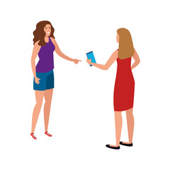 Fototapeta premium Avatar women with smartphone design, Girls females person people human and social media theme Vector illustration