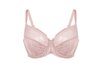 Beautiful pink bra. Lace bra, isolated on white background