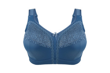 Beautiful blue bra. Lace bra, isolated on white background