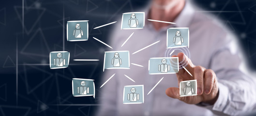 Man touching a social network concept