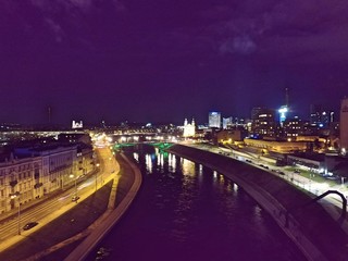 Fototapeta premium Gediminas' tower and Vilnius downtown at night. Drone footage.
