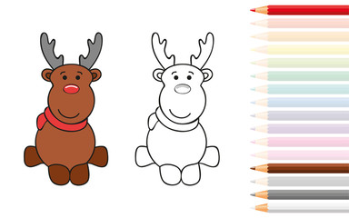 cute deer for coloring book with pencils vector illustration EPS10