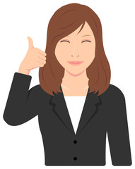Young asian business woman vector illustration (upper body,waist up) / thumb up with smiling 
