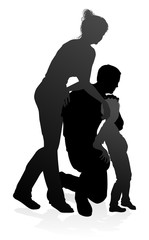 High quality and detailed silhouettes of a happy young family. Mother father and child