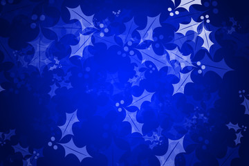 Fondo azul navideño con hojas de acebo.
