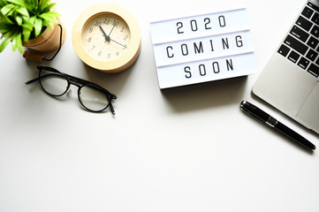 2020 coming soon Business Concept,Top view - obrazy, fototapety, plakaty