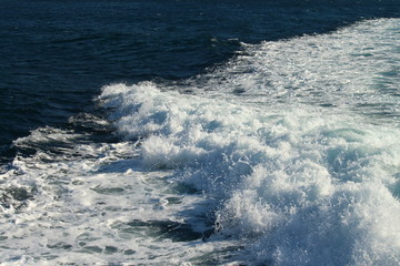 Sea water stirred by the passage of a ferry