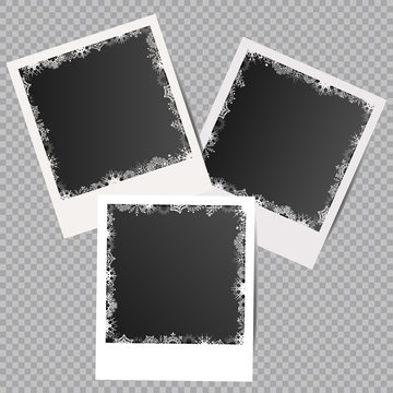 Set of winter white photo frames with shadows