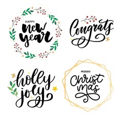 Christmas, new year, winter poster. Christmas greeting concept. Print design vector illustration. Vector calligraphy illustration. Slogan Set