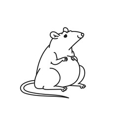 Rat cute mouse Chinese new year symbol vector black white outline cartoon isolated illustration.