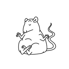 Rat white cute mouse meditating in Lotus position. Chinese new year symbol vector outline black white cartoon isolated illustration.