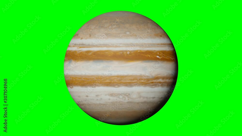 Wall mural planet jupiter rotating, solar system world in outer space isolated on green screen background, 4k l