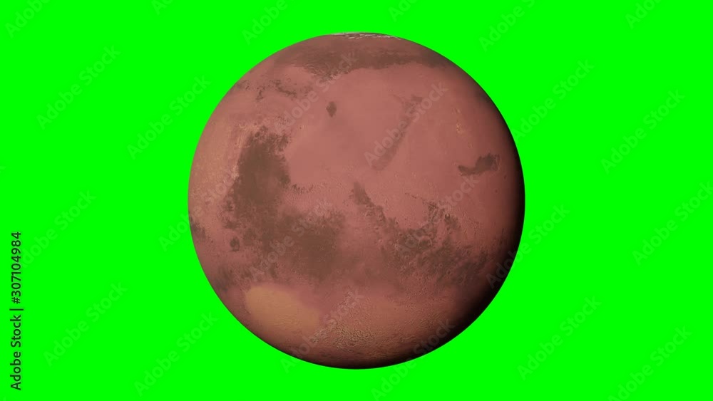 Wall mural planet mars rotating, solar system world in outer space isolated on green screen background, 4k loop