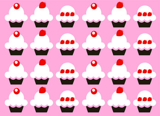abstract geometric background with strawberries and cupcakes