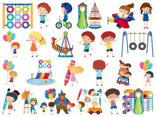 Large set of isolated objects of kids and circus