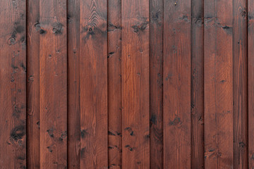 Wooden wall with dark brown color. Structure of wood. Wooden background made of planks. Dark wooden floor or wall.