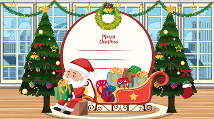 Christmas card template with Santa and tree