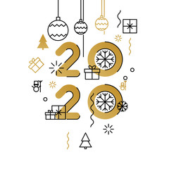 Happy New Year 2020 greeting card. Vector illustration in a flat style for greeting cards, banner, invitations, posters and website. - Vector