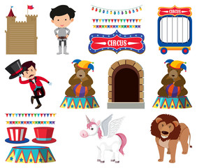Isolated set of fairytale and circus characters
