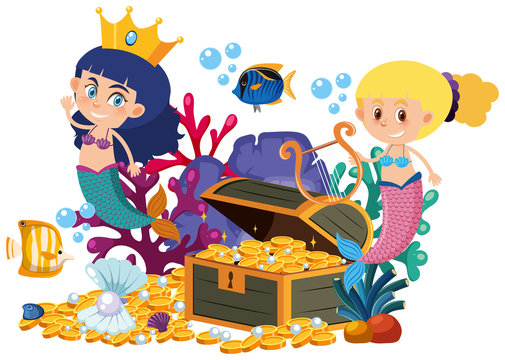 Mermaids and gold in treassure chest